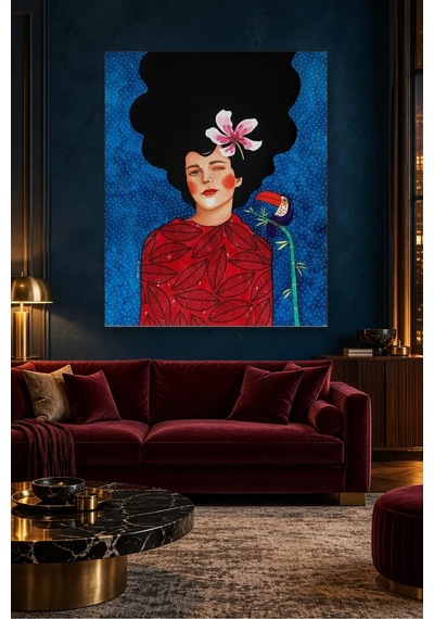 Fida Göz Kırpan Kız Ve Tukan Kuşu Canvas Tablo Çok Renkli