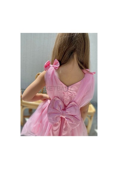 Ketbaby Kız Çocuk Fiyonk Detay Kuşaklı Kısa Kol Elbise Pembe Pembe