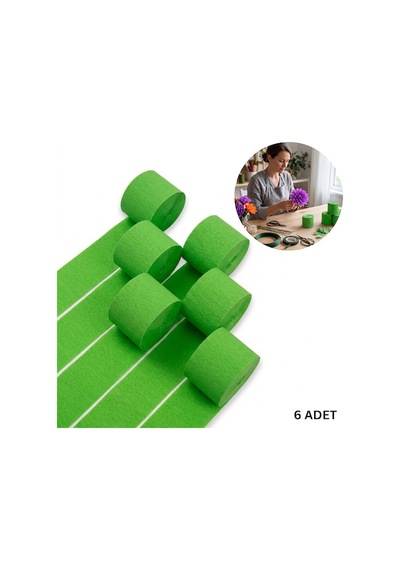 Çimen Yeşili Şerit Krapon Kağıdı Rulosu, Çiçek Yapım, El İşi Süsleme Kağıdı, 6 Adet, 4.5cm X 22metre