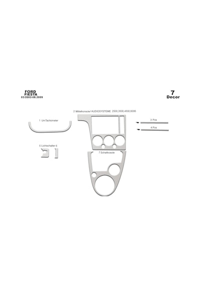 Ford Fiesta Torpido Kaplama 2002-2005 7 Parça Alüminyum