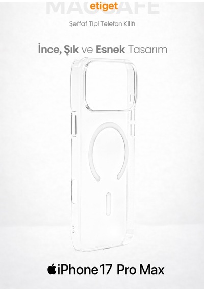 Apple Uyumlu iPhone 17 Pro Max Magsafe Kılıf Manyetik Halka Şeffaf Silikon