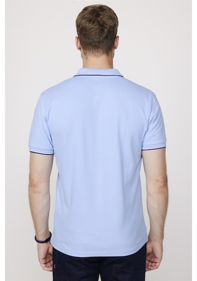 Tudors Erkek Polo Yaka Slim Fit Yaka Ve Kol Şeritli Pike Mavi Tişört-27646-Mavi