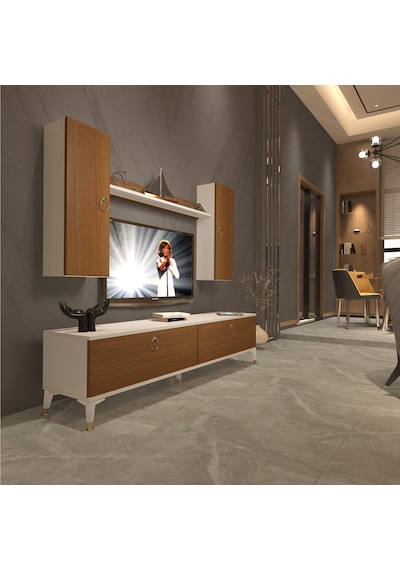 Decoraktiv Eko 7 Mdf Std Gold Tv Ünitesi Tv Sehpası Beyaz - Ceviz