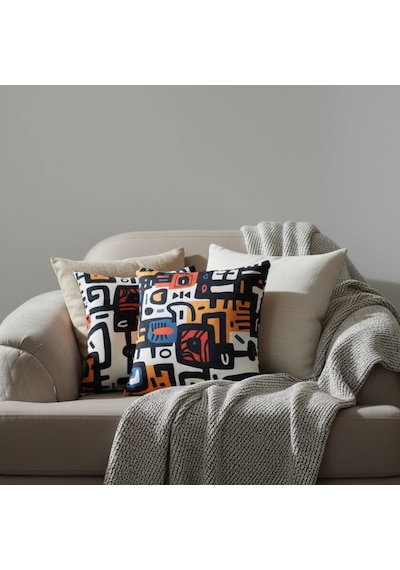Renkli Soyut Desenli Dekoratif Kırlent Modern Geometrik Tasarım 45 X 45 Cm Çok Renkli