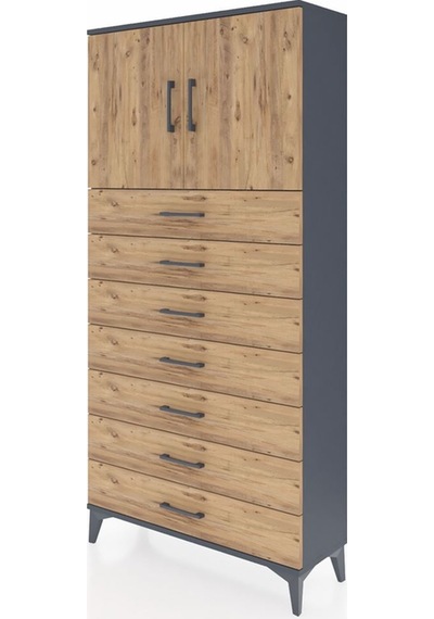 Arges Dolap 2 Raflı 7 Çekmeceli 2 Kapaklı 88x30x182 Antrasit-çam Antrasit