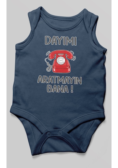 Morivokids Dayımı Aratmayın Bana Sıfır Kollu Bebek Zıbını %100 Pamuk Lacivert