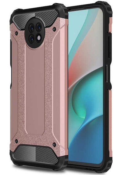 Noktaks - Xiaomi Uyumlu Xiaomi Redmi Note 9 5g - Kılıf Çift Katman Zırh Tank Crash Military Kapak - Rose Gold