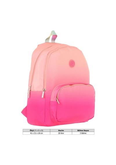 Kaukko Rainbow Kız Çocuk Üç Bölmeli İlkokul Ve Ortaokul Çantası - Somon Pembe Renk Geçişli - K1800 Somon - Pembe