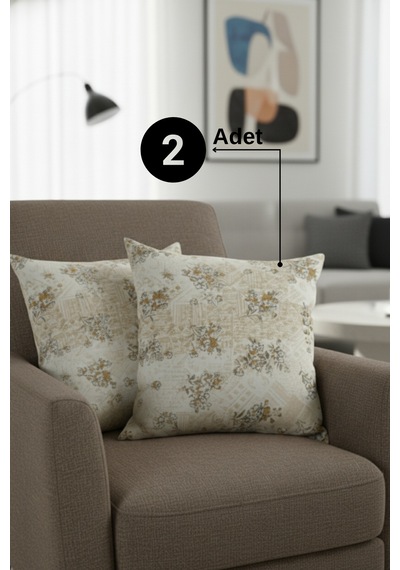 Chevron Bohem Dekoratif Punch Yastık Kırlent Kılıfı 2 Adet 45x45 Modern Çiçek Bej 45 x 45