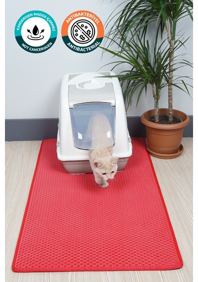 60x110 Cm Hücreli Kedi Kumu Paspası Kedi Matı Kedi Tuvalet Önü Paspası Kırmızı