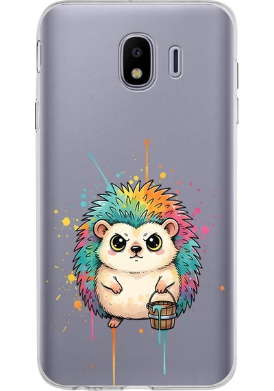 Samsung Galaxy J4 İle Uyumlu Splash Kirpi Tasarımlı Şeffaf Silikon Kılıf Şeffaf
