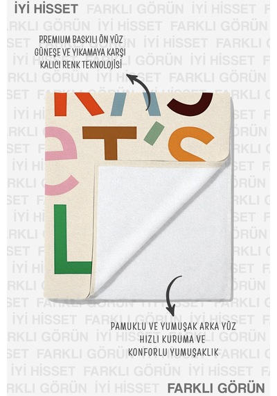 Yazılı Motto Çocuk Plaj Havlusu - Renkli Tipografik Minimalist Havuz Deniz Banyo Sahil Örtüsü Pastel Kumul