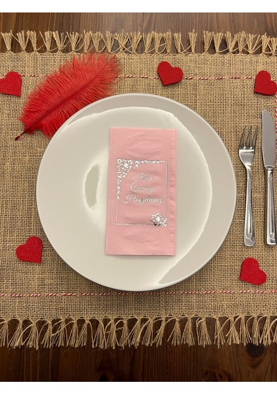 Gümüş Yaldızlı Pembe Çerçeve Detaylı Kına Gecemize Hoşgeldiniz Peçete 16 Adet