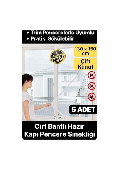 5 Adet Pratik Cam Pencere Kapı Uyumlu Çift Kanat Yırtılmaz Dayanıklı Kendinden Yapışkanlı Sineklik