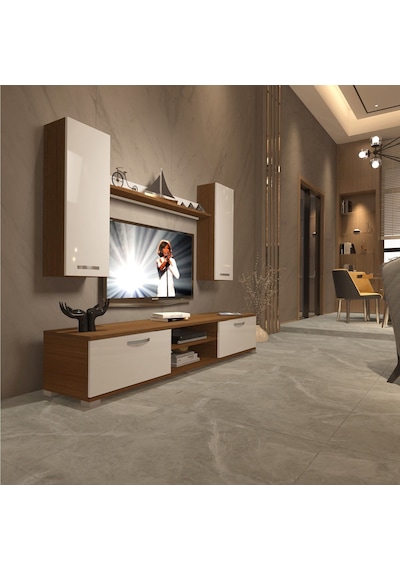 Decoraktiv Eko 7 Mdf Dvd Tv Ünitesi Tv Sehpası - Ceviz Beyaz Ahşap - Beyaz