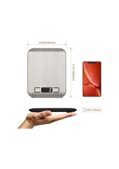 Dijital Mutfak Terazisi Paslanmaz Çelik Yüzeyli Hassas Tartı, 5 Kg Kapasiteli, Dara Özellikli, Lcd Ekranlı, 5 B Diğer