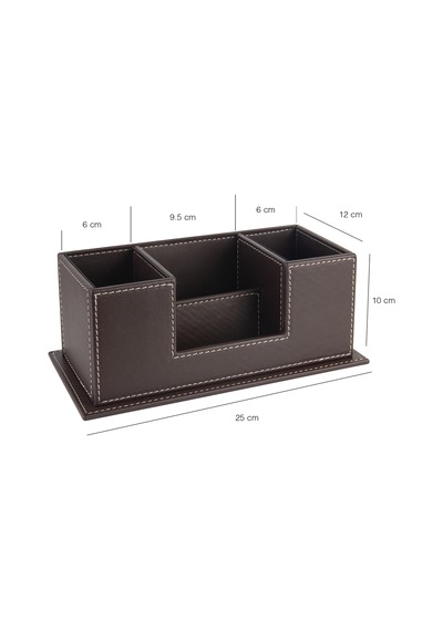 Masaüstü Deri Organizer Kalemlik 4 Gözlü Desktop Organizer Rainbow Vegan 10x12x25 Cm. Kahverengi
