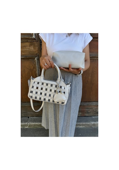 Just Polo Kadın Yeni Sezon Örgü Detaylı Ayarlanabilir Askılı Şık Çapraz El & Omuz Çantası Ebat : 26 X 17 Cm Rugan Taş