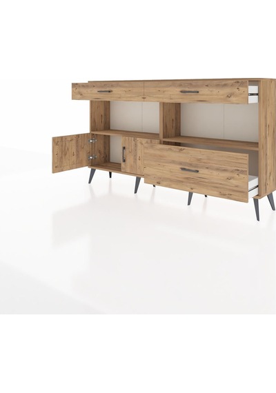 Arges Konsol 2 Raflı 3 Çekmeceli 2 Kapaklı 176x30x99 Çam-çam Çam-çam