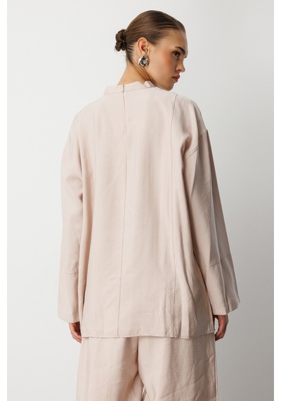 Mizalle Oversize Yüksek Yaka Modal Karışımlı Bej Rengi Tunik Bej