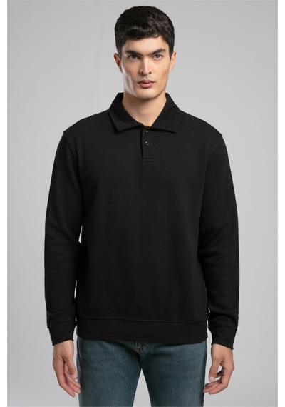 Lee Cooper Gale Erkek Polo Yaka Sweatshırt-21849 Siyah