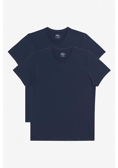 AC&Co / Altınyıldız Classics Erkek Lacıvert-lacıvert 2'li Slim Fit Dar Kesim V Yaka Tişört Lacivert