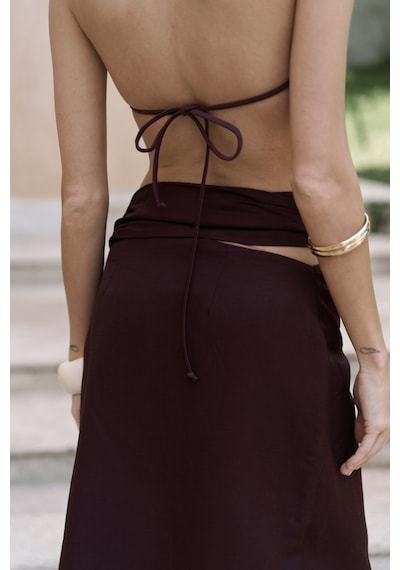 Mai Collection Mai Studios Co. Fabriyonto Asimetrik Bordo Uzun Etek Bordo