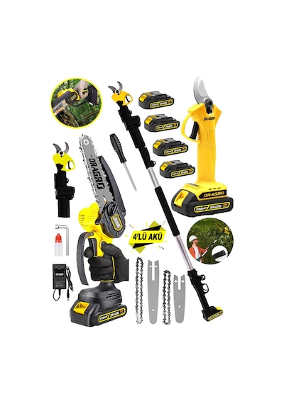 Dragro DRG-598tls Sarı 4x4 598 Vf 20Ah 2li Set 4 Akülü Teleskopik Ağaç Dal Kesme Budama Makası