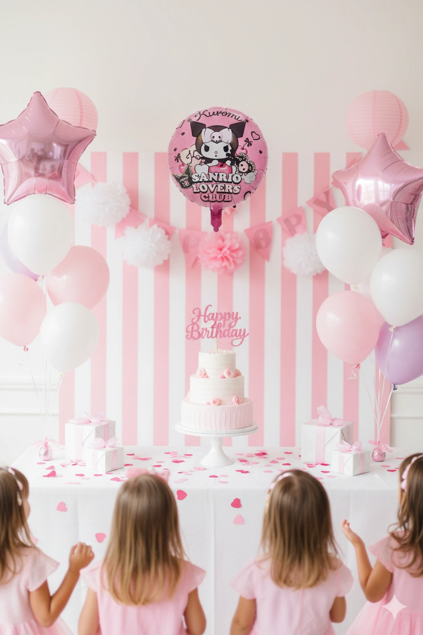 Folyo Balon Kuromi Temalı 45 Cm Pembe Kuromi Doğum Günü Folyo Balon Çok Renkli