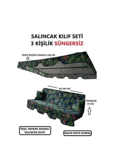 3 Kişilik Lüks Salıncak Kılıf Seti Süngersiz Yaprak Desen Yeşil