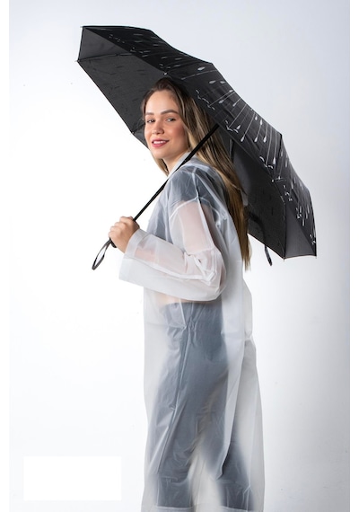 Newdaki Damla Desenli Fiberglass Güçlü Mekanizma Tam Otomatik Kadın Şemsiye Siyah
