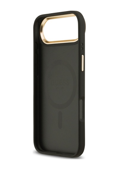 Apple Uyumlu iPhone 17 Air Kılıf Guess Lisanslı M-safeli Grained Yazı Ve Taşlı 4g Logolu Kapak Siyah Siyah