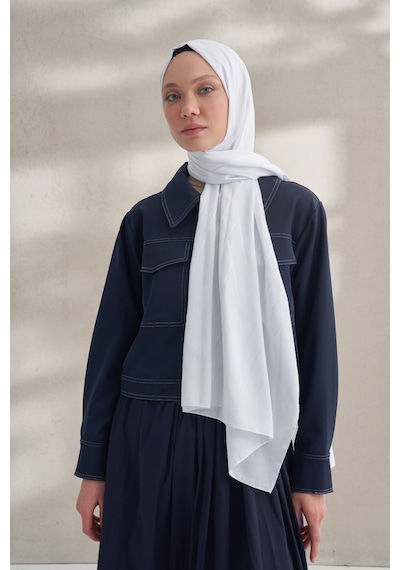 Armanda Krep Jakar Prizma Desen Şal - 70 X 190 Kırık Beyaz
