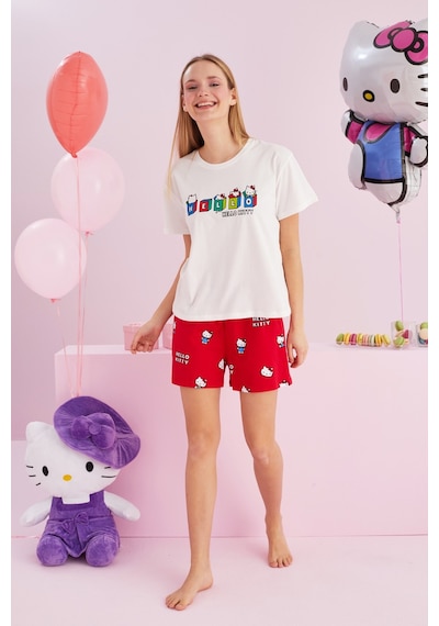 Siyah İnci Lisanslı %100 Pamuk Çok Renkli Bisklet Yaka Şort Pijama Takım Beyaz Siyah İnci Lisanslı %100 Pamuk Çok Renkli Bisklet Yaka Şort Pijama Takım Beyaz