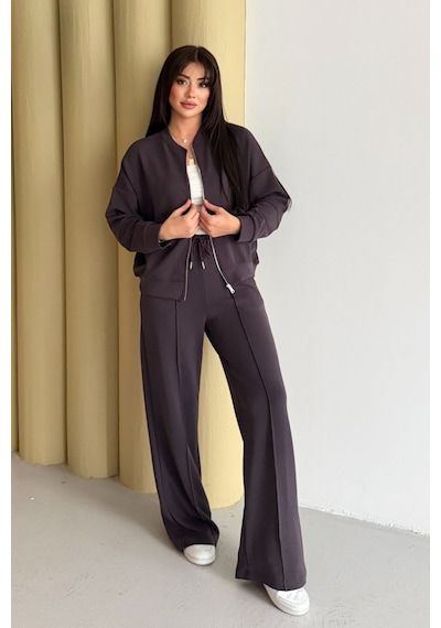 Balenbi Kadın Oversize Fermuarlı Modal Spor Takım Wide Leg Bol Paça 1194 - Form Serisi Kahverengi