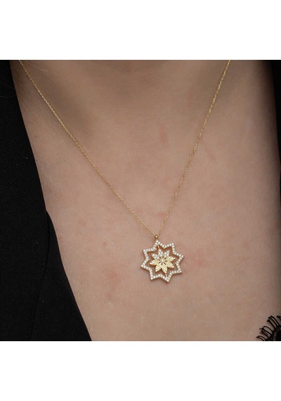 Gümüş Gold Kar Tanesi Kadın Kolye Beyaz