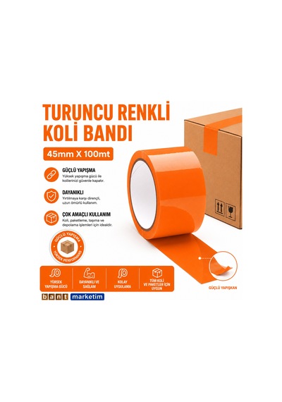 Turuncu Koli Bandı 45mmx100m Renkli Koli Bantı Turuncu Renk Hotmelt Yapışkanlı 38716 1