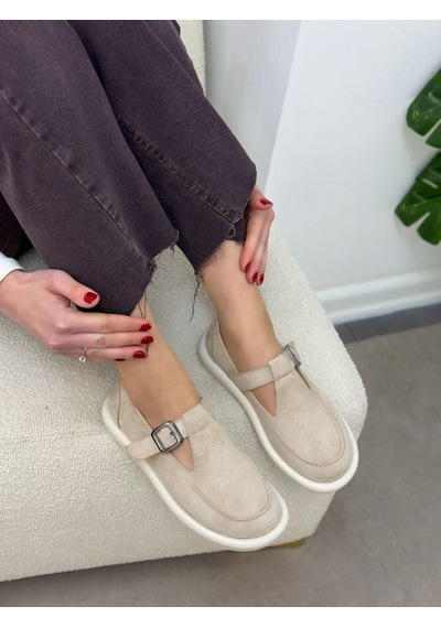 Erva'nın Butiği Bej Süet Olivia Toka Detaylı Kadın Loafer-6000