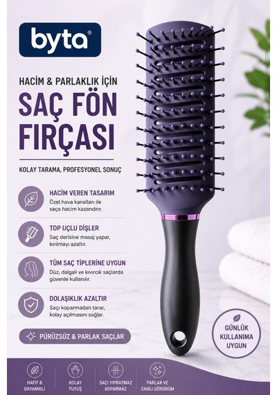 Hacim Veren Saç Fön Fırçası Hava Kanallı Top Uçlu Dolaşık Açıcı Şekillendirici Saç Tarağı