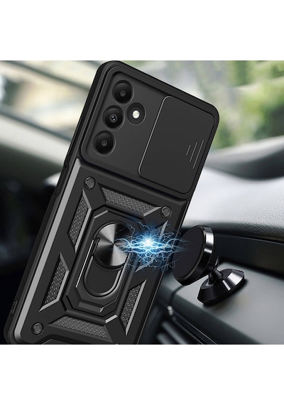 Zore Galaxy Uyumlu A15 Kılıf Magnetik Standlı Kamera Korumalı Sürgülü Vega Kapak - Siyah Siyah