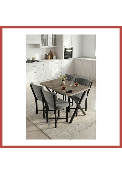 Bezos Elma Masa Seti Gri Antrasit 110x70 Cm Erdotıca