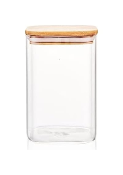 1100ml Sızdırmaz Vakumlu Bambu Kapaklı Borosilikat Cam Kavanoz Hava Geçirmez & Dayanıklı Gıda Saklama Kabı 10cm X 17cm 7009