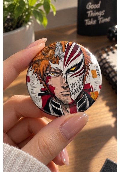 Bleach 58mm 4'lü Rozet Seti Ichigo Kurosaki Anime Çanta Mont Ceket Rozeti Çok Renkli