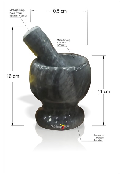 Siyah Parlatılmış Gerçek Mermer 11 Cm Çeşni Havan Ve Tokmak
