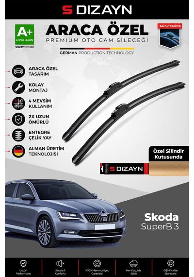 S-dizayn Skoda Superb Ön Cam Silecek Seti 2015-2023 Premium Araca Özel 65-45 Cm A+ Kalite