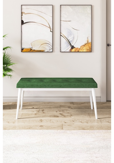 Canisa Concept Zen Serisi 80x132 Mdf Açılabilir Beyaz Masa Takımı 4 Haki Yeşil Sandalye Ve 1 Bench Masa Beyaz Sandalye Ve Bench Haki Yeşil