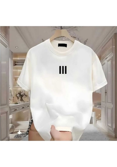 Kozia Outdoors Maloçbey 3 Çizgi Baskılı Oversize Unisex Basic O Yaka T-shirt Beyaz