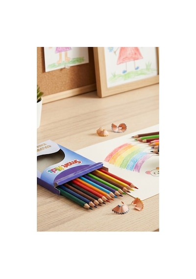 12 Li Kuru Boya Kalemi 1 Paket Smart Kids 12 Renk Kuruboya Kısa Boy Canlı Renkli Boya Kalem Okul Öğrenci Çok Renkli