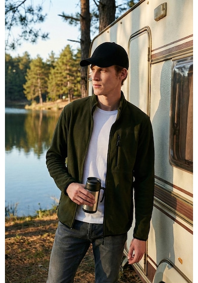 Buratti Slim Fit Fermuarlı Cepli Dik Yaka Polar Erkek Hırka 5906028 Haki
