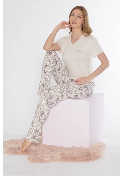 Kısa Kol Viskon Pijama Takımı Flz 88-116 Taş